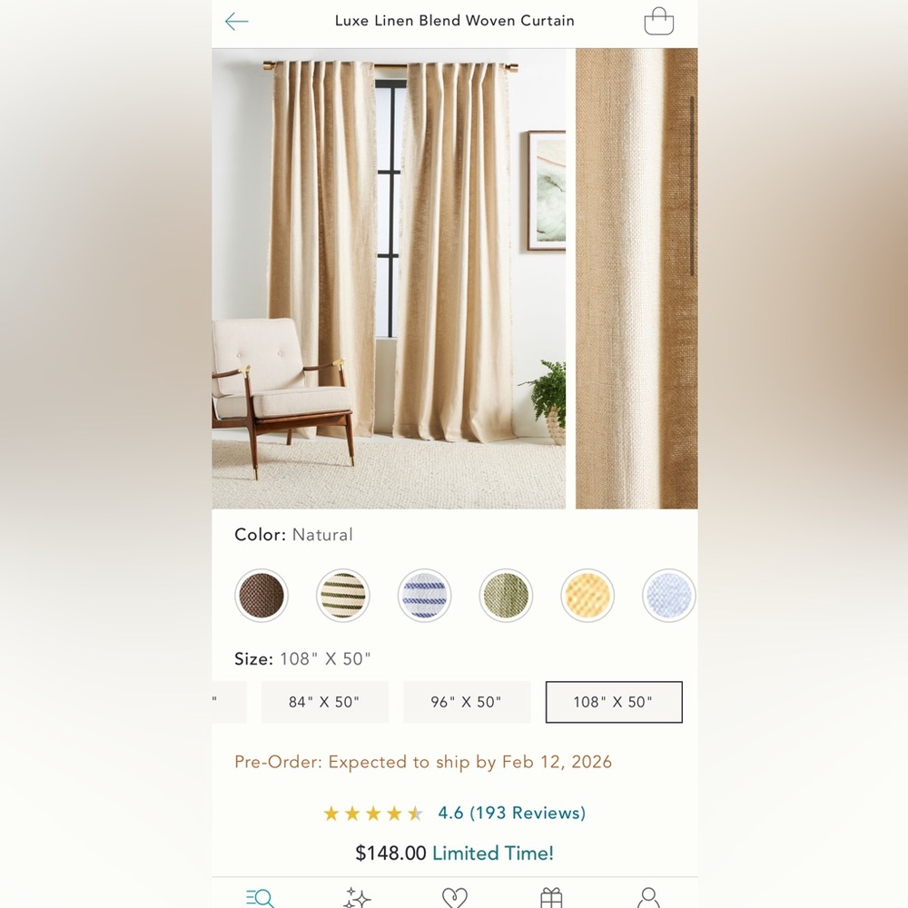Anthropologie Luxe Linen Woven Curtains (2 of them)